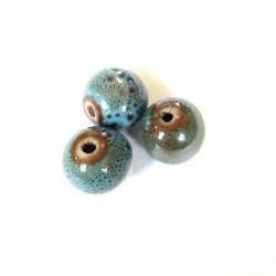 Perle céramique 12mm Brun Turquoise Foncé