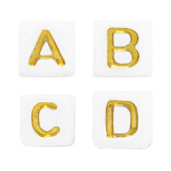 Perles lettres acryliques mélangées Blanc-doré +/- 250 pieces