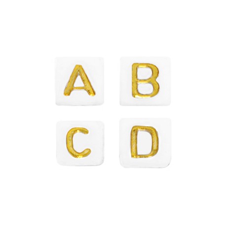 Perles lettres acryliques mélangées Blanc-doré +/- 250 pieces