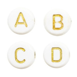 Perles lettres acryliques mélangées Blanc-doré +/- 250 pieces