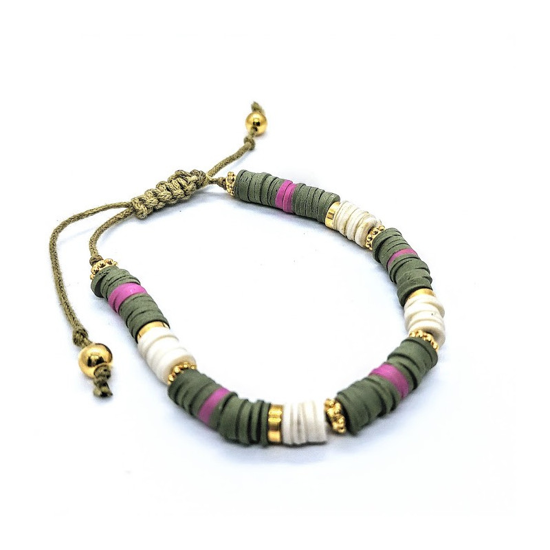 Bracelet Heishi Vert Crème by Nomade